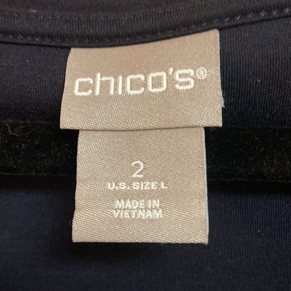 Chicos Navy High Low Shortsleeved Tricot Mixed Fabric Scoop Neck Popover Top S 2 - Picture 4 of 8